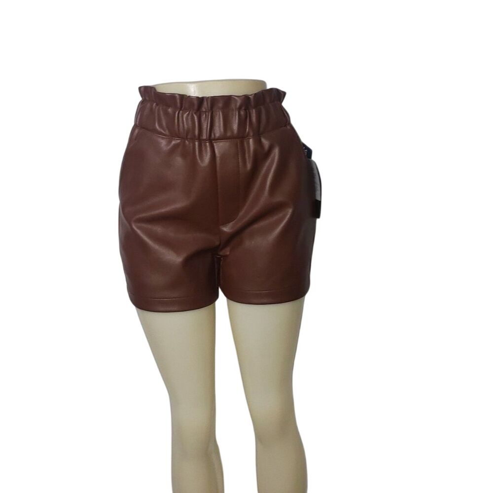 Bagatelle Collection Shorts Womens XS Brown Faux Leather High Rise Paperbag NEW